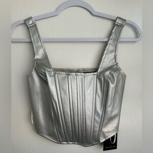 NWT corset tank top.Size Small silver leather like